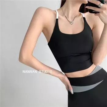 Easy to Wear Absolutely! Nude Feel Outer Wear Beauty Back Top With Chest Pad Fitness Yoga Cami Women s Sports Underwear Summer Starshine Black M