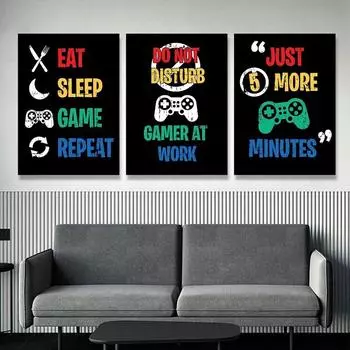 EAT Sleep Game REPEAT Цветной игровой постер Геймпад Холст Картина Детская игровая комната для мальчиков 21cm30cm NoFrame