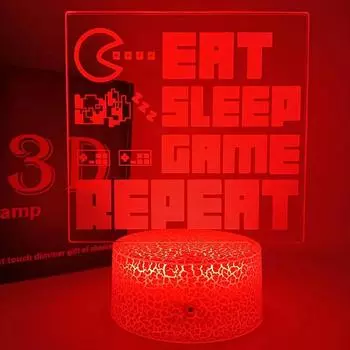 Eat Sleep Game Repeat Led 3D Night Light USB Headset Night Lamp Touch Switch Table Lamp 3D creative Bedside Lamp Birthday Gifts Black Base No Remote синий