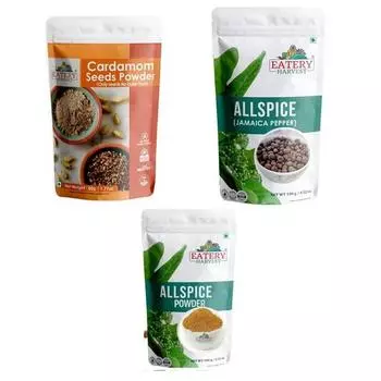 Eatery Harvest by Saipro Специи, смесь семян кардамона в порошке (без внешней оболочки) 50 г, Целый душистый перец 50 г(Ямайский перец), Душистый перец молотый 50 г