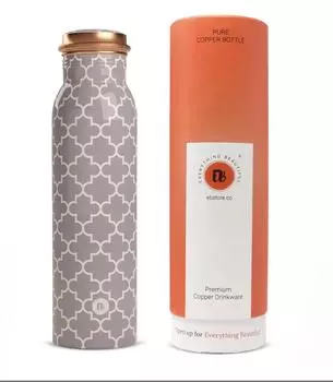 EB-Everything Beautiful Pure Copper Water Bottle Герметичная гладкая серая конструкция для занятий йогой и тренажерного зала 0.9 L коричневый