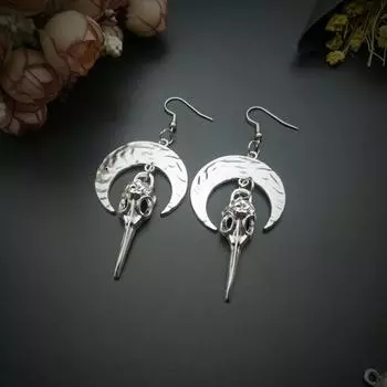 Ebay Overseas Gothic Wizard Magic Moon Серьги Bird Independent Packing Crow Pagan Men And Women серебряный