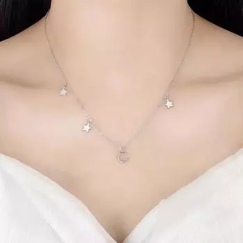 Ebay Простой Темперамент Звезда Луна Ожерелье Цепочка Циркон Пентаграмма Полумесяц Ключица Ожерелье Женский