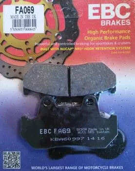 Ebc Fa069 1987-1990 Honda XL 600 Transalp Совместимая передняя тормозная колодка, органическая колодка