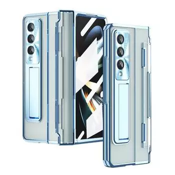 Ebesfous выравнивающие навесные защитные чехлы для Samsung Galaxy Z Fold 3 Fold 4 5g прозрачный чехол для телефона со стеклянной пленкой-кронштейном Case & Screen Protector серебряный