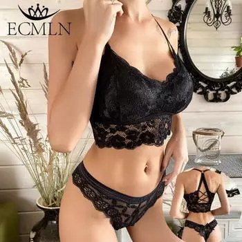 ECMLN 34-38 BC, женские комплекты нижнего белья, прозрачные кружевные трусики, бесшовный сексуальный жилет с открытой спиной и цветочным принтом, бюстгальтер без косточек, бюстгальтер пуш-ап, нижнее белье S/34 белый