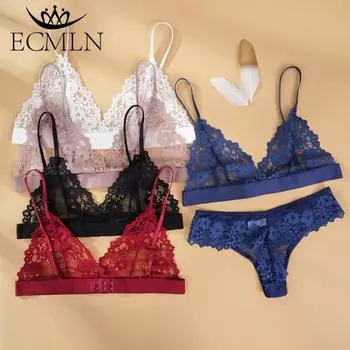 ECMLN модный сексуальный кружевной бюстгальтер и трусики комплекты ультратонкий глубокий V-образный вырез женский сексуальный комплект нижнего белья с бюстгальтером M белый