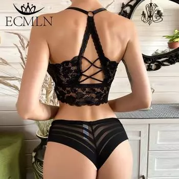 ECMLN Женская мода, кружевные прозрачные комплекты нижнего белья, бюстгальтеры, топы и шорты, тонкие бюстгальтеры, трусики со средней талией, соблазнительные комплекты бикини, нижнее белье, пижамы S/70 белый