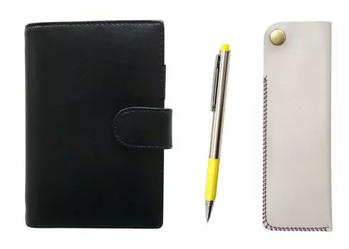 Eco B7 Cowhide Mini System Notebook and Side Hook Pen Case White FB325 Aluminum Straight Knock Ballpoint Pen Set Yellow LS002B-NK01W-FB325-Y жёлтый