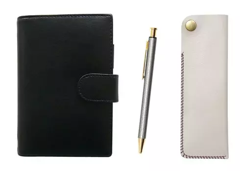 Eco B7 Cowhide Mini System Notebook и чехол для ручки с боковым креплением, белый NQ26, полностью металлический, с покрытием под ящерицу, набор шариковых ручек ударного типа, серый LS002B-NK01W-NQ26B-H серый