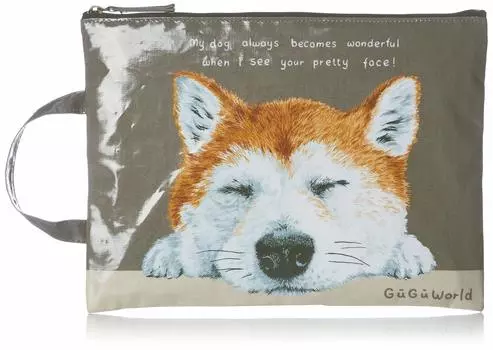 Eco Bag Shiba Inu Pattern Cosmetics Mobile Flat Pouch 36501803 Khaki W20cm x H28cm not included in [GooGoo World] Women s (Handle size)