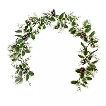 Eco-friendly White Berries Christmas Garland With Pine Cones And Holly Leaves Realistic Appearance
