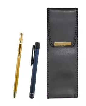 Eco Leather Pen Case with Metal Touch Stick in Blue and Slim 60 Ballpoint Pens in Gold 2-Pack (BR-ALL-SV60KBP-2)