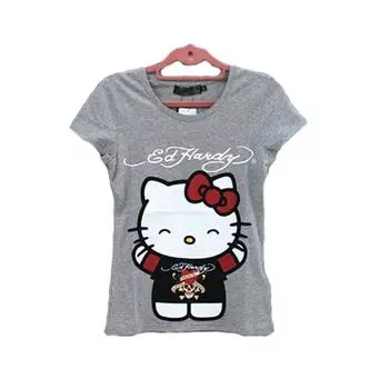 Ed Hardy Sanrio Hello Kitty Skull Sanrio W02SKD [Ed Hardy] Женская футболка (XS, СЕРЫЙ)