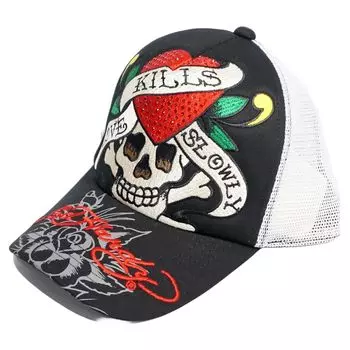 Ed Hardy Сердце Череп Вышивка со стразами Сетчатая кепка Шапка Бесплатно Размер [Ed Hardy] Мужская edh-2415 (JP, Алфавит, Размер, (регулируемый), черный) чёрный