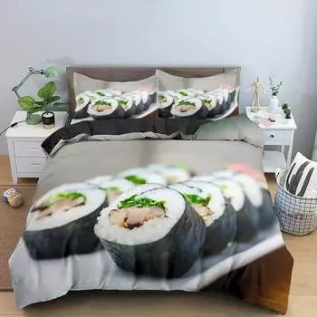 Еда Говядина Комплект постельного белья 3D Свежее мясо Пододеяльник Кинг/Квин Сайз Вкусные морепродукты Сашими Голень Стейк Реалистичный Пододеяльник 70x133cm 2pcs
