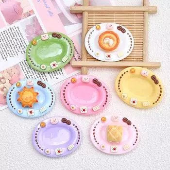 Еда и игровые тарелки столовая посуда мультфильм выражение украшения крем клей материал розовый