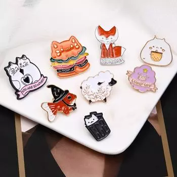 Еда Мультфильм Животное Брошь Креативный Мусорный Бак Котенок Брошь Декор Рубашки style 1