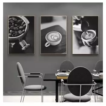 Еда Напиток Печать на Холсте Настенная Живопись Современная Картина Столовая Ресторан Украшения Кухня Плакат Черный Белый Кофе 21cm30cm NoFrame
