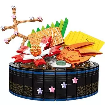 Еда Сашими Лосось Суши Музыкальная Шкатулка Цветок Вишни Сборка Строительные Блоки Модель Кирпичи Наборы Ребенок