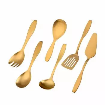 EDAR Кухонный инструмент для приготовления пищи Мини нержавеющая сталь легко сервировать салат рисовый пирог для кемпинга набор, посуда, набор из 6 предметов, размер, 18-8 сталь, матовый, прочный, золотой