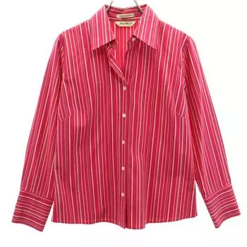 Eddie Bauer Рубашка с длинным рукавом из хлопка с полосатым узором S Красно-розовый Для улицы Женская Б/у