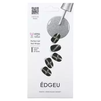 Edgeu, Perfect Gel Nail Wrap, черный магнит в форме креста ENA 916, набор из 19 предметов