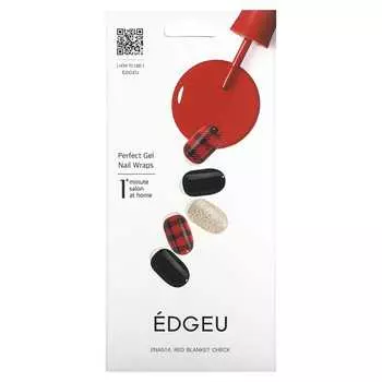 Edgeu, Perfect Gel Nail Wrap, ENA514, Red Blanket Check, 16 Strip Set