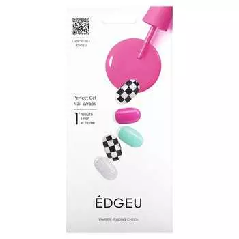 Edgeu, Perfect Gel Nail Wrap, ENA909, Racing Check, набор из 16 полосок