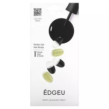 Edgeu, Perfect Gel Nail Wrap, ENA914, Glam Black French, набор из 16 полосок