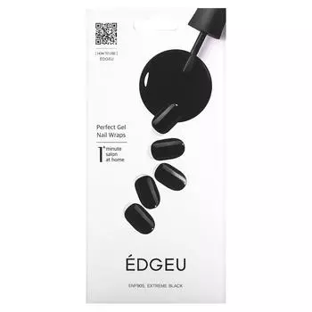 Edgeu, Perfect Gel Nail Wrap, ENF 905 Extreme Black, набор из 19 предметов