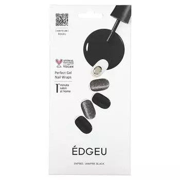 Edgeu, Perfect Gel Nail Wrap, ENP903, вампирский черный, набор из 16 полосок