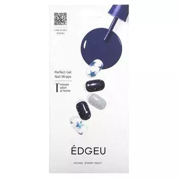 Edgeu, Perfect Gel Nail Wrap, ENT 402 Starry Night, набор из 19 предметов