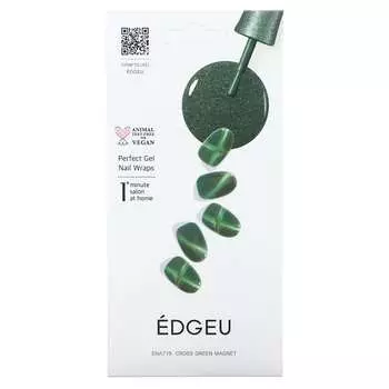 Edgeu, Perfect Gel Nail Wraps, ENA 719 Cross Green Magnetic, набор из 19 шт.