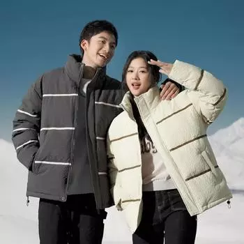 Единый стиль для мужчин и женщин, модная полосатая универсальная куртка 90% белого цвета на утином пуху для подростков, повседневная теплая куртка M