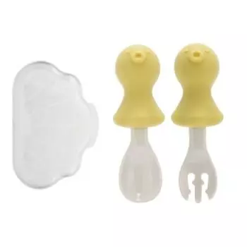Edison Baby Octopus Self-Direction Силиконовая ложка + вилка + набор футляров, желтый