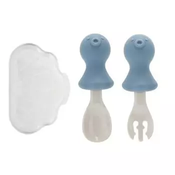 Edison Baby Octopus Силиконовая ложка + вилка + футляр для самостоятельного направления, синий