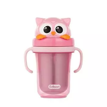 Edison Friends Двойная соломенная чашка с защитой от проливания, нержавеющая сталь, 2 300 мл, цвет совы, 1 шт.