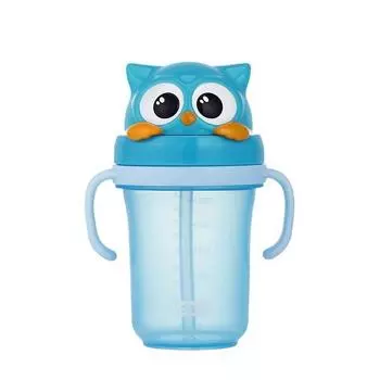 Edison Friends трехмерная соломенная чашка 2 с защитой от проливания 300мл, синяя сова, 1 шт.