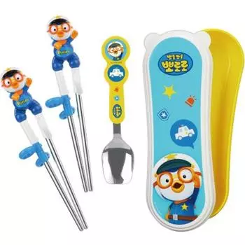 Edison Pororo Police Easy Набор ложек из нержавеющей стали + футляр для правой руки, разные цвета, 1 комплект