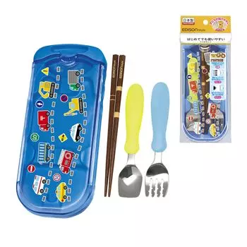 EDISONmama Trio Working Natural Case Набор для еды Going, поступление в школу, набор для зачисления, автомобиль, дерево, палочки для еды, вилка, ложка, в комплекте, набор, вне, детский сад,