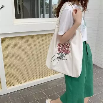 Edition embroidered rose vintage canvas bag ins lazy style literary college student shoulder bag bag