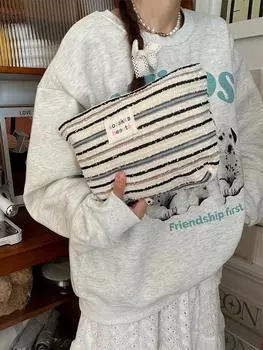 Полосатая сумка-тоут большого объема, женская холщовая сумка, хлопковая сумка для поездок на работу, сумка через плечо через подмышку