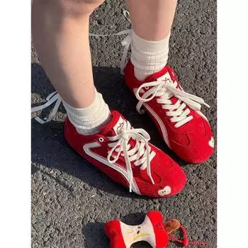 Edition Red Women s Spring New Versatile Round Head Casual Sneakers Lace-Up 35