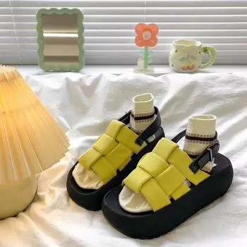 Edition~ Woven platform sandals women s new summer models with skirts and open-toed beach shoes 35
