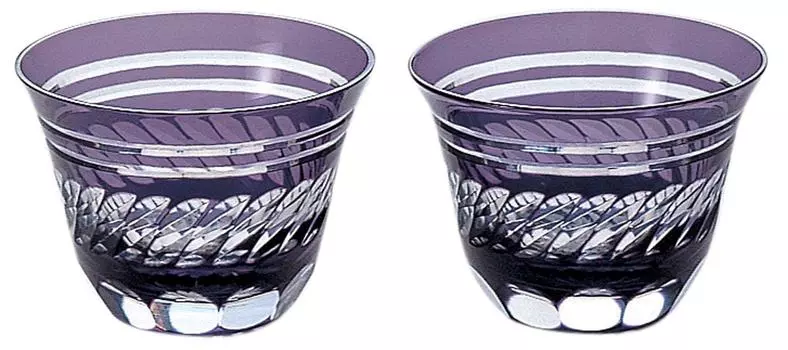 Edo Kiriko Diamond-stacked Tenkai Cups Pair (in wooden box) Purple 03-772-1