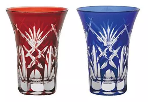 Edo Kiriko Morning Glory Glass Pair Quartered Sword Yarai KY-7-8