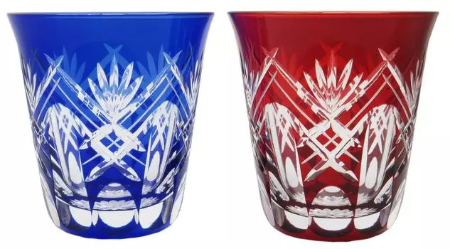 Edo Kiriko Pair Glass Shochu Glass Tumbler presentation Stacked Sword Yarai Capacity 290ml Made in Japan (in box) (pair) approx. KY-33-44