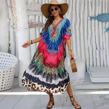 EDOLYNSA 2023, купальник больших размеров, накидка для женщин, платье-кафтан с животным принтом, повседневная пляжная верхняя одежда с рукавами «летучая мышь», курортная одежда Q1383