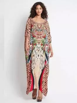 EDOLYNSA 2024, длинное кафтан с богемным принтом и рукавами 3/4, повседневное платье макси, летняя одежда, женская пляжная одежда, купальный костюм, накидка Q1484 One Size жёлтый